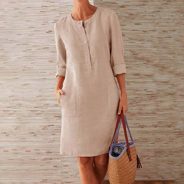 casual dresses long sleeve o-neck cotton and linen summer dress women solid pocket elegant street mid-length loose oversized, Black;gray
casual dresses long sleeve o-neck cotton and linen summer dress women solid pocket elegant street mid-length loose oversized, Black;gray