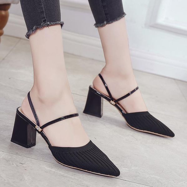 slippers one pair of shoes two women's sandals 2021 summer version knitted pointed stiletto heels baotou thick with half, Black
slippers one pair of shoes two women's sandals 2021 summer version knitted pointed stiletto heels baotou thick with half, Black