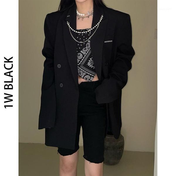 korean style suit jacket women's 2021 spring clothing british loose black chain suits & blazers, White;black
korean style suit jacket women's 2021 spring clothing british loose black chain suits & blazers, White;black