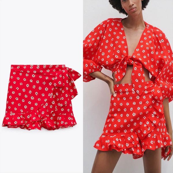 za summer print red womens shorts ruffle vintage wrap high waist pants fashion back zip female causal, White;black
za summer print red womens shorts ruffle vintage wrap high waist pants fashion back zip female causal, White;black