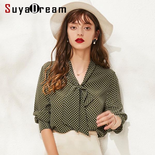 women's blouses & shirts suyadream long sleeved bow collar dots printed blouses100%real silk office lady blouse shirt 2021 autumn, White
women's blouses & shirts suyadream long sleeved bow collar dots printed blouses100%real silk office lady blouse shirt 2021 autumn, White