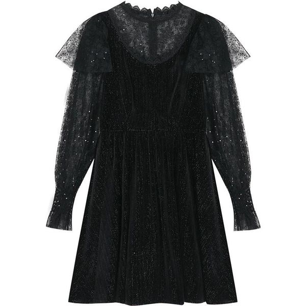 transparent elegant pastel vacation vestido festa trendy dress women splicing lace velvet robe pull black party casual dresses, Black;gray 
transparent elegant pastel vacation vestido festa trendy dress women splicing lace velvet robe pull black party casual dresses, Black;gray