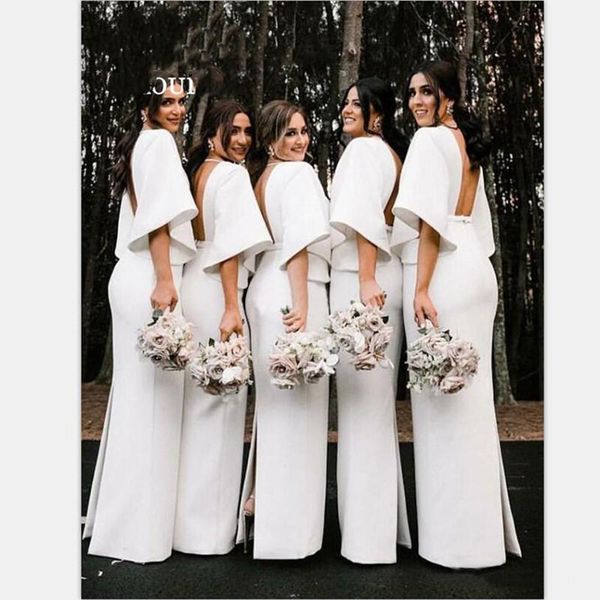 2021 satin arabic mermaid bridesmaid dresses v neck backless back slit half trumpet sleeve garden country wedding guest gowns maid of honor, White;pink
2021 satin arabic mermaid bridesmaid dresses v neck backless back slit half trumpet sleeve garden country wedding guest gowns maid of honor, White;pink