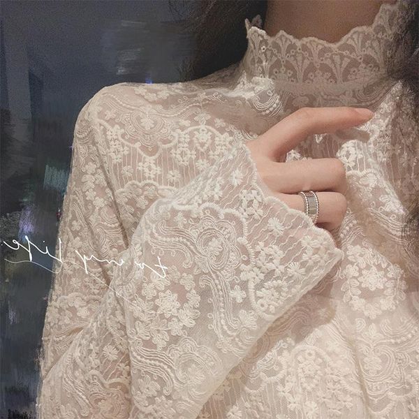women's blouses & shirts turtleneck lace inner woman transparent net yarn solid jacquard shirt woman's thin section embroidery blo, White
women's blouses & shirts turtleneck lace inner woman transparent net yarn solid jacquard shirt woman's thin section embroidery blo, White