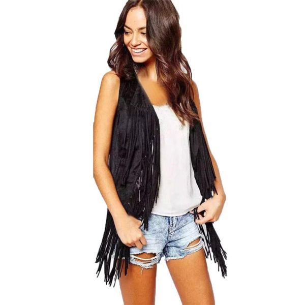 women's vests waistcoat jacket women autumn winter suede ethnic sleeveless tassels fringed vest cardigan retro faux tassel female, Black;white
women's vests waistcoat jacket women autumn winter suede ethnic sleeveless tassels fringed vest cardigan retro faux tassel female, Black;white
