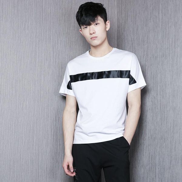 men's t-shirts loose short sleeve t-shirt summer simple contrast color stripe seam round neck casual fashion street, White;black
men's t-shirts loose short sleeve t-shirt summer simple contrast color stripe seam round neck casual fashion street, White;black