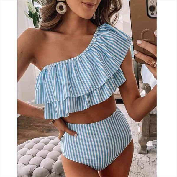 striped swimwear women swimsuit one shoulder ruffle bathing suit beachwear high waist biquini female, White;black
striped swimwear women swimsuit one shoulder ruffle bathing suit beachwear high waist biquini female, White;black