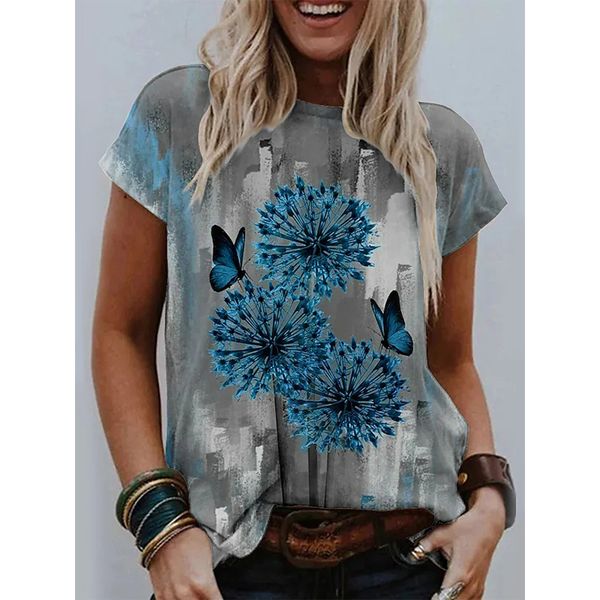 blue butterfly print women's fashion style 3d printing round neck casual streetwear summer basic short-sleeved t-shirt, White
blue butterfly print women's fashion style 3d printing round neck casual streetwear summer basic short-sleeved t-shirt, White