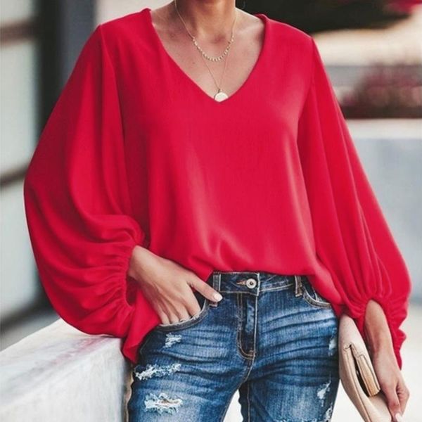 temperament casual loose lantern sleeve chiffon shirt v-neck fashion women's blouses & shirts, White
temperament casual loose lantern sleeve chiffon shirt v-neck fashion women's blouses & shirts, White