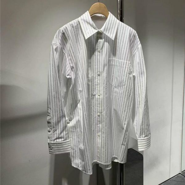 style in spring and summer fashion classic easy matching design diamond stripe casual loose long sleeve shirt women a2 women's polos, White
style in spring and summer fashion classic easy matching design diamond stripe casual loose long sleeve shirt women a2 women's polos, White