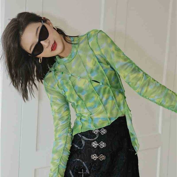 women's knits & tees tie dye asymmetrical mesh green long sleeve blouse women see through ruched hollow out transparent gvu8, White
women's knits & tees tie dye asymmetrical mesh green long sleeve blouse women see through ruched hollow out transparent gvu8, White