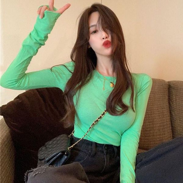 women's t-shirt spring fashion casual solid color long-sleeved bottoming round neck for women, White
women's t-shirt spring fashion casual solid color long-sleeved bottoming round neck for women, White