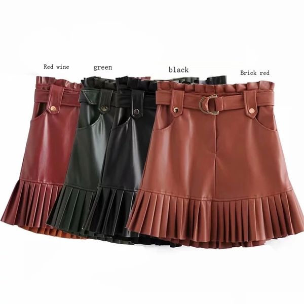 4 colors chic pu leather mini skirt with belt za fashion women high waist pleated skirts womens casual streetwear party faldas 210325, Black
4 colors chic pu leather mini skirt with belt za fashion women high waist pleated skirts womens casual streetwear party faldas 210325, Black