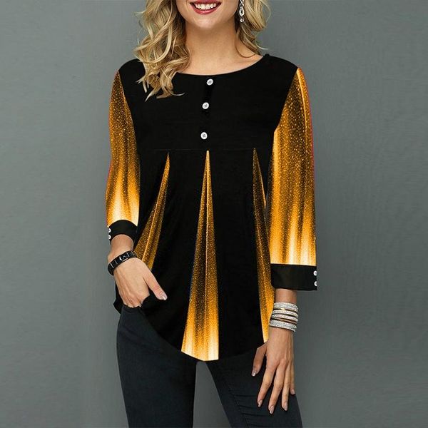 women's t-shirt spring summer women casual gradient print o-neck button long sleeve plus size, White
women's t-shirt spring summer women casual gradient print o-neck button long sleeve plus size, White