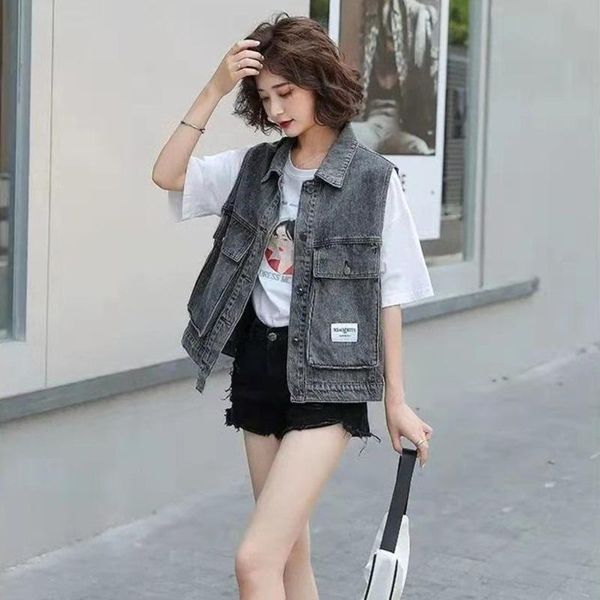 women's vests loose women jeans vest fashion teens sleeveless denim outwear big pocket spring summer single-breasted casual students, Black;white
women's vests loose women jeans vest fashion teens sleeveless denim outwear big pocket spring summer single-breasted casual students, Black;white