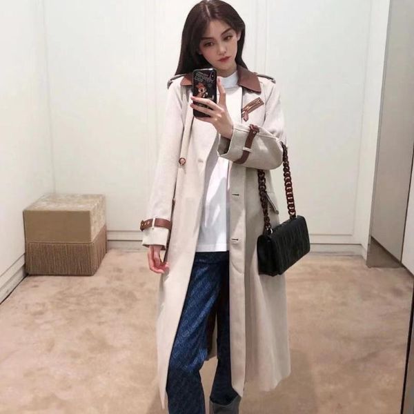 women's trench coats autumn and winter contrasting leather coat women's in england, Tan;black
women's trench coats autumn and winter contrasting leather coat women's in england, Tan;black