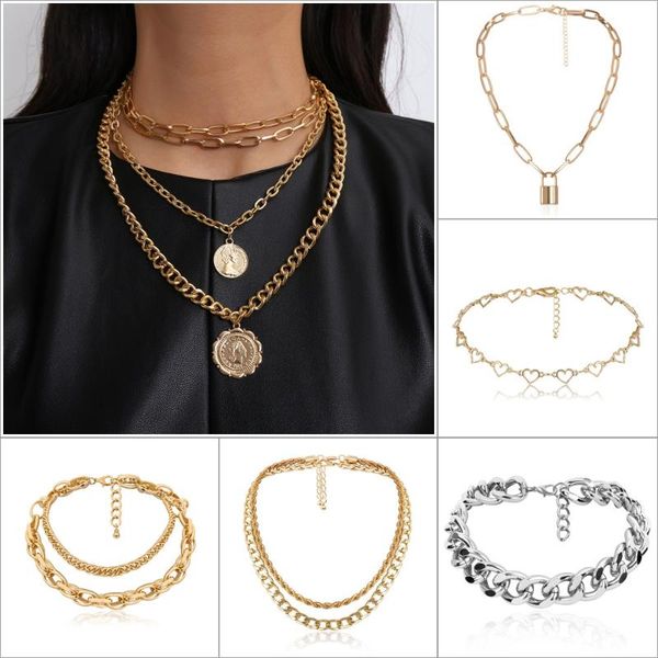 chokers punk miami cuban choker necklace steampunk men jewelry vintage big coin pendant chunky chain for women neck accessories, Golden;silver
chokers punk miami cuban choker necklace steampunk men jewelry vintage big coin pendant chunky chain for women neck accessories, Golden;silver