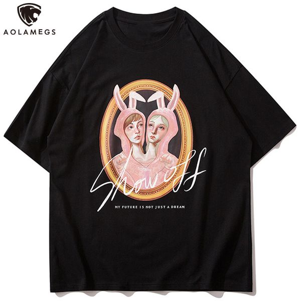 men's polos aolamegs t-shirt man vintage rabbit ears printed couple summers loose high street fashion streetwear, White;black
men's polos aolamegs t-shirt man vintage rabbit ears printed couple summers loose high street fashion streetwear, White;black