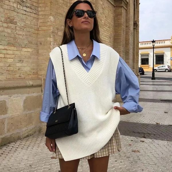 women's vests nice white loose and versatile split v-neck sleeveless knitted vest women mid-length pullover, Black;white
women's vests nice white loose and versatile split v-neck sleeveless knitted vest women mid-length pullover, Black;white