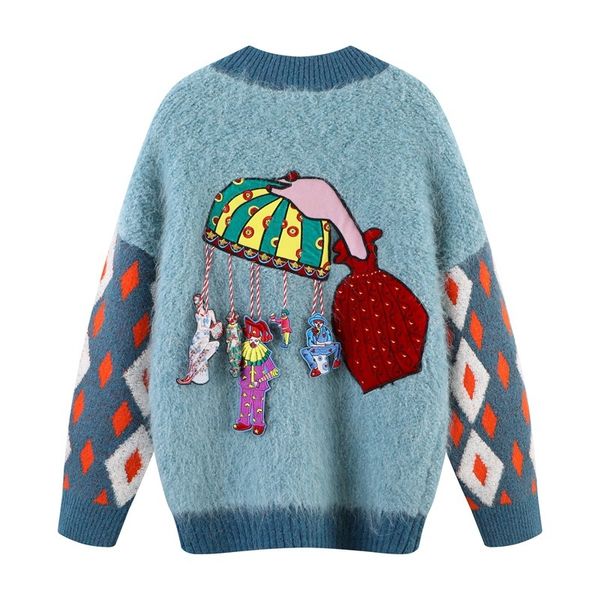 tees 2021 ou nuo autumn and winter new character embroidery v-neck long-sleeved mohair knitted women's sweater, White
tees 2021 ou nuo autumn and winter new character embroidery v-neck long-sleeved mohair knitted women's sweater, White