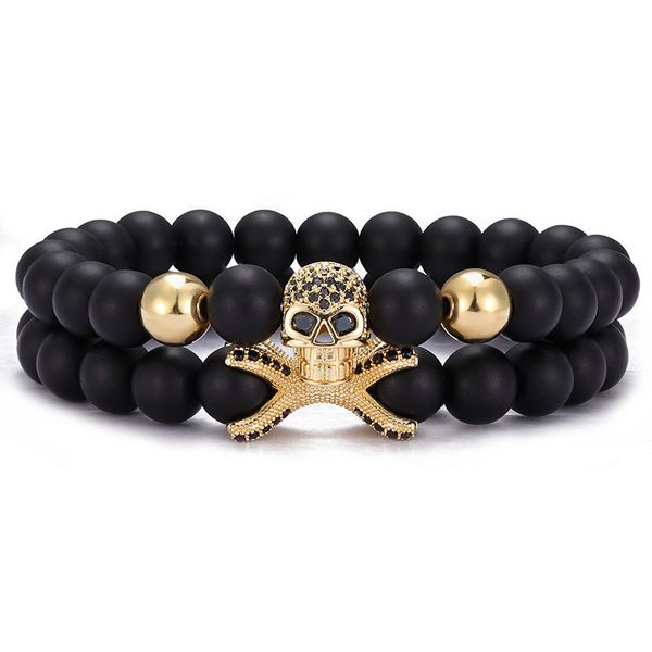 cubic zirconia micro pave skull charm bracelet 8mm black natural stone strands bracelets set 2pcs, Golden;silver
cubic zirconia micro pave skull charm bracelet 8mm black natural stone strands bracelets set 2pcs, Golden;silver