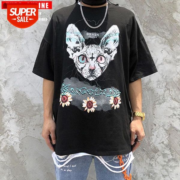 european and american hip-hop hairless cat print short-sleeved t-shirt for men women niche tide brand oversize loose summer clothes #zq9h, White;black
european and american hip-hop hairless cat print short-sleeved t-shirt for men women niche tide brand oversize loose summer clothes #zq9h, White;black