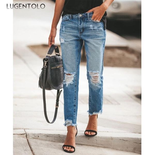 women's jeans spring summer elastic slim hole ripped washed fashion casual lady all-match long lugentolo, Blue
women's jeans spring summer elastic slim hole ripped washed fashion casual lady all-match long lugentolo, Blue
