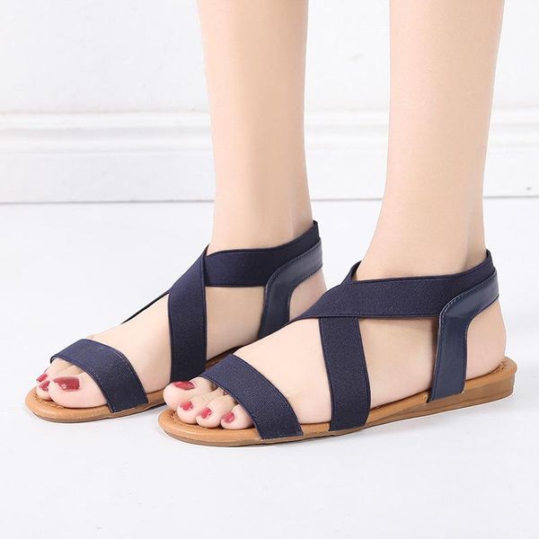 summer fish mouth sandals women's flat bottom elastic foot set roman factory, Black
