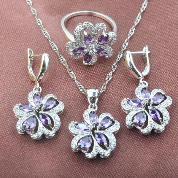earrings & necklace fahion flower purple stone white cz women's silver color jewelry sets pendant ring tz0533
earrings & necklace fahion flower purple stone white cz women's silver color jewelry sets pendant ring tz0533