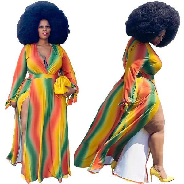 women autumn rainbow striped print v-neck high split maxi dress plus size xl-5xl long sleeve floor length dresses wholesale casual, Black;gray
women autumn rainbow striped print v-neck high split maxi dress plus size xl-5xl long sleeve floor length dresses wholesale casual, Black;gray