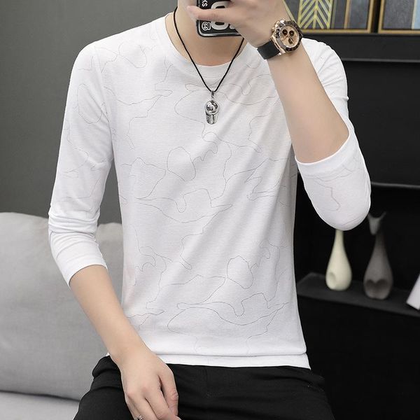 men's polos shirt loose long sleeve t-shirt business round neck slim fashion trend men, White;black
men's polos shirt loose long sleeve t-shirt business round neck slim fashion trend men, White;black