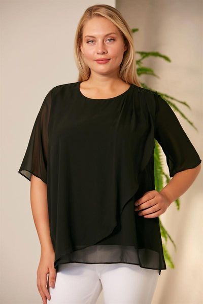 women's blouses & shirts rmg fronting flounces large size black blouse, White
women's blouses & shirts rmg fronting flounces large size black blouse, White