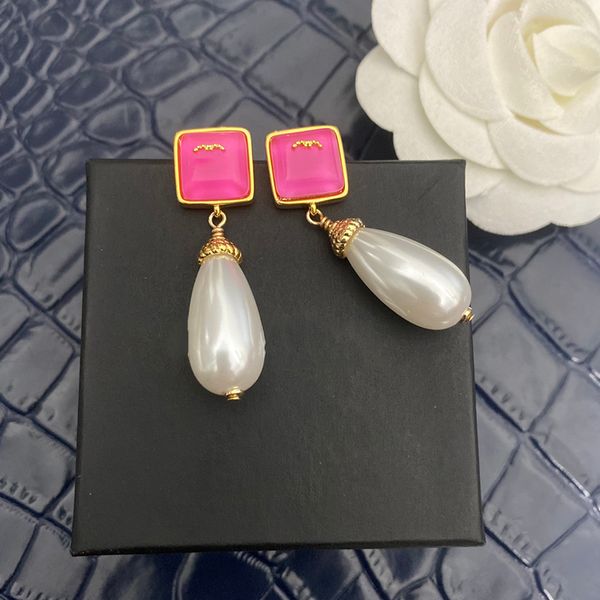 stud designer earrings classic double letter logo pink resin pearl pendant 925 silver needle with box, Golden;silver
stud designer earrings classic double letter logo pink resin pearl pendant 925 silver needle with box, Golden;silver