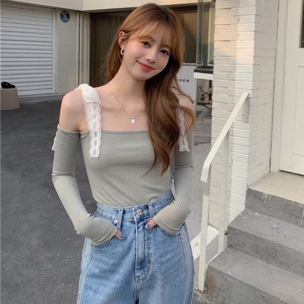 women's t-shirt crop ins slim off shoulder tees lace bandage slash neck clothing spring autumn t shirs long sleeve korean, White
women's t-shirt crop ins slim off shoulder tees lace bandage slash neck clothing spring autumn t shirs long sleeve korean, White