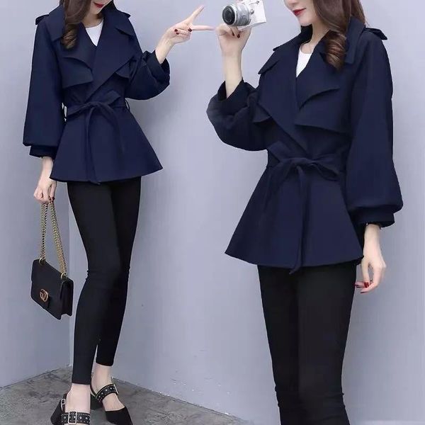 women's jackets elegant lace-up slim short trench coat women korean style three quarter sleeve fashion street autumn black outwear, Black;brown
women's jackets elegant lace-up slim short trench coat women korean style three quarter sleeve fashion street autumn black outwear, Black;brown