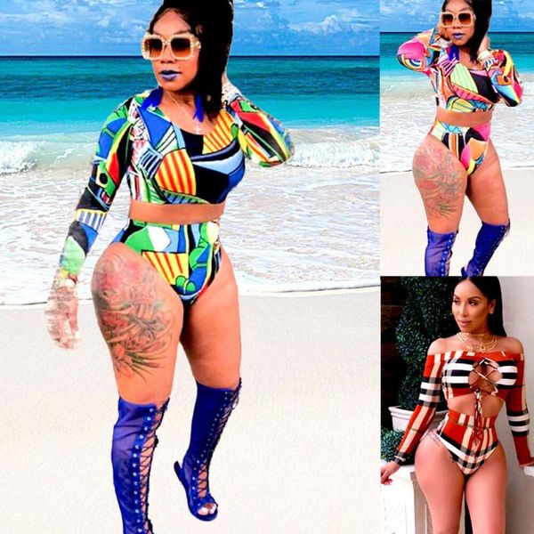 women two piece swimsuit print plaid high waist long sleeve swimwear bikini tankini push-up padded bra bathing suit one-piece suits
women two piece swimsuit print plaid high waist long sleeve swimwear bikini tankini push-up padded bra bathing suit one-piece suits