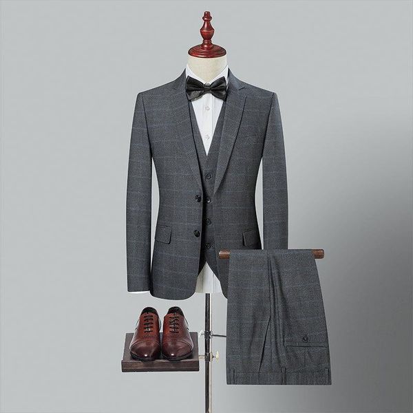 men's suits & blazers suit set three piece grey checkered slim fit korean version elegant fashion, White;black
men's suits & blazers suit set three piece grey checkered slim fit korean version elegant fashion, White;black