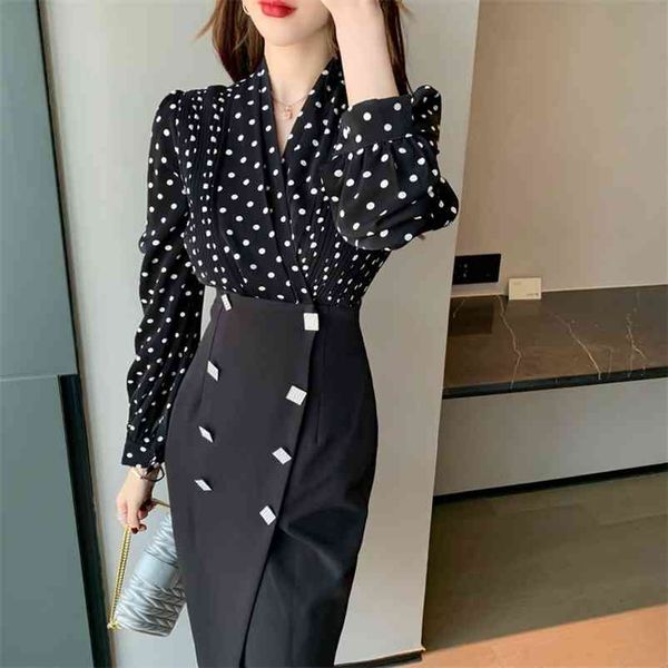 ladies temperament polka dot dress autumn women's long-sleeved bag hip office lady polyester 210603, Black;gray
ladies temperament polka dot dress autumn women's long-sleeved bag hip office lady polyester 210603, Black;gray
