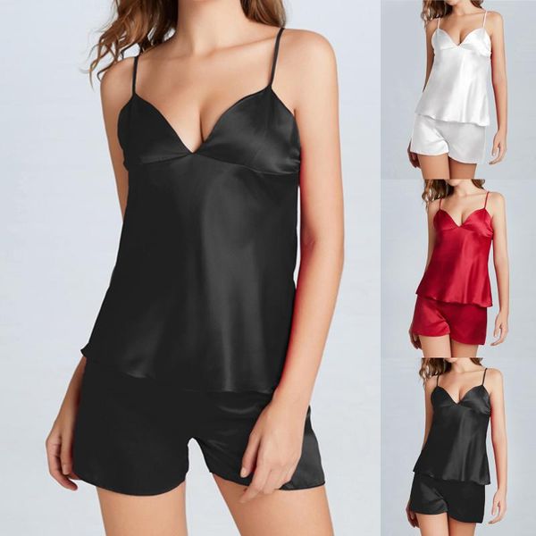 women's sleepwear women lingerie satin pajamas cami shorts set nightwear imitation silk belt padded, Black;red
women's sleepwear women lingerie satin pajamas cami shorts set nightwear imitation silk belt padded, Black;red