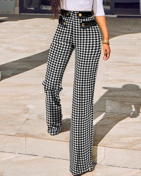 women's pants & capris houndstooth print buttoned high waist wide leg tailored women autumn 2021 fashion, Black;white
women's pants & capris houndstooth print buttoned high waist wide leg tailored women autumn 2021 fashion, Black;white