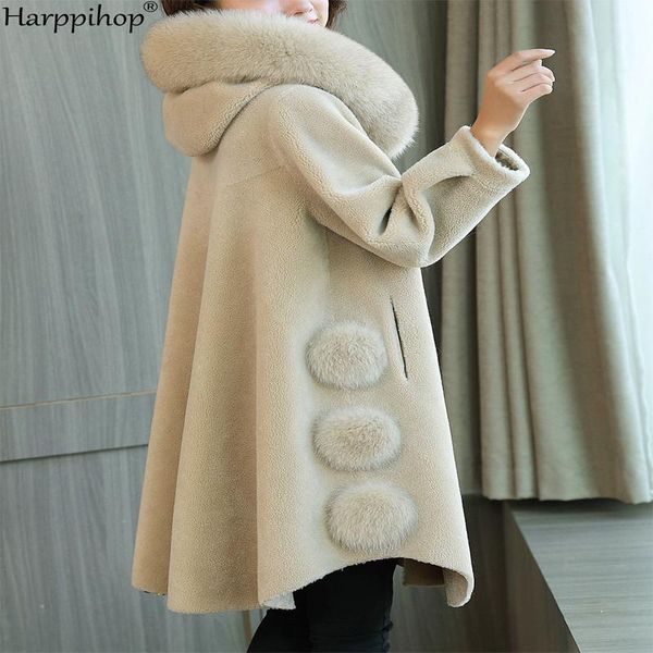 women's fur & faux bronzing granule sheep shearing wool coat female long section tide winter hooded jacket, Black
women's fur & faux bronzing granule sheep shearing wool coat female long section tide winter hooded jacket, Black