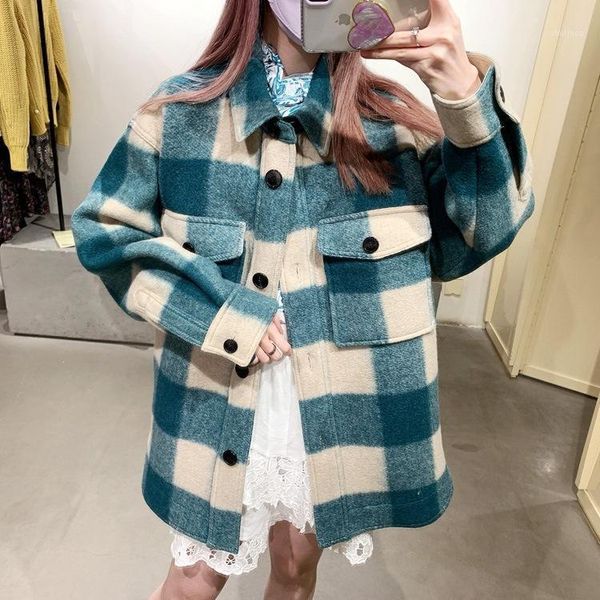 women's wool & blends women coat 2021 fall/winter fashion long sleeve plaid button pocket ladies woolen, Black
women's wool & blends women coat 2021 fall/winter fashion long sleeve plaid button pocket ladies woolen, Black