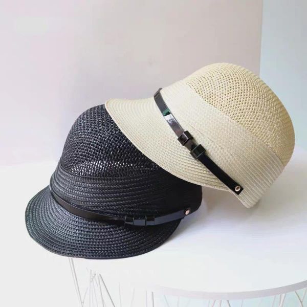 berets straw caps for women panama equestrian hat vintage summer sun solid belt buckle peaked female breathable fashion, Blue;gray
berets straw caps for women panama equestrian hat vintage summer sun solid belt buckle peaked female breathable fashion, Blue;gray