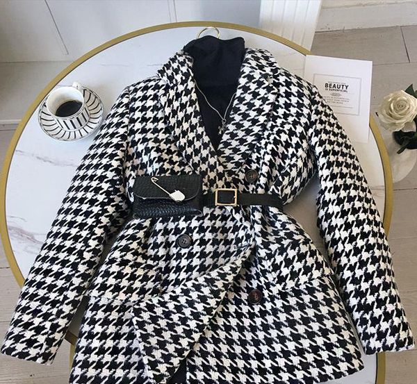 women's wool & blends 2021 autumn fashion tailored collar long-sleeved woolen coat women versatile lattice waist-tight tweed for female, Black
women's wool & blends 2021 autumn fashion tailored collar long-sleeved woolen coat women versatile lattice waist-tight tweed for female, Black