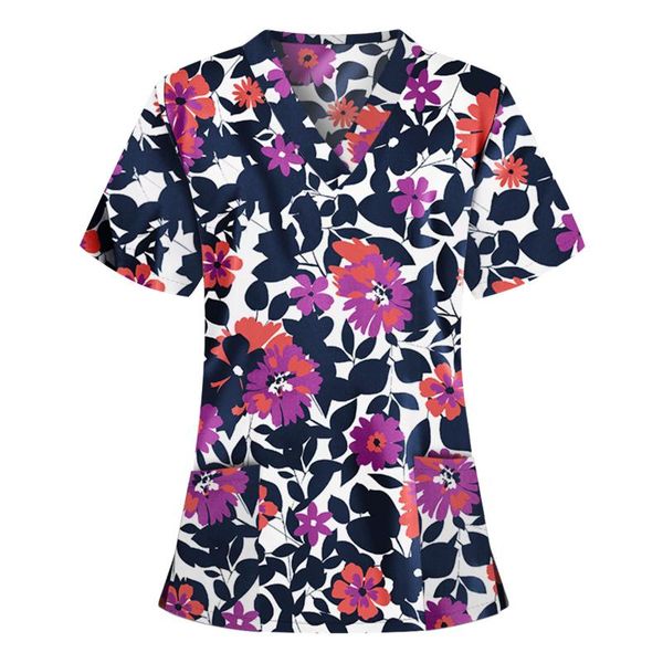 women's t-shirt t-shirts short sleeve flower printing v-neck pocket care workers female mujeres de manga corta, White
women's t-shirt t-shirts short sleeve flower printing v-neck pocket care workers female mujeres de manga corta, White