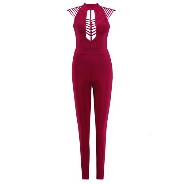 dress wine red sleeveless hollow out rayon bandage cocktail party bodycon jumpsuit, Black;gray