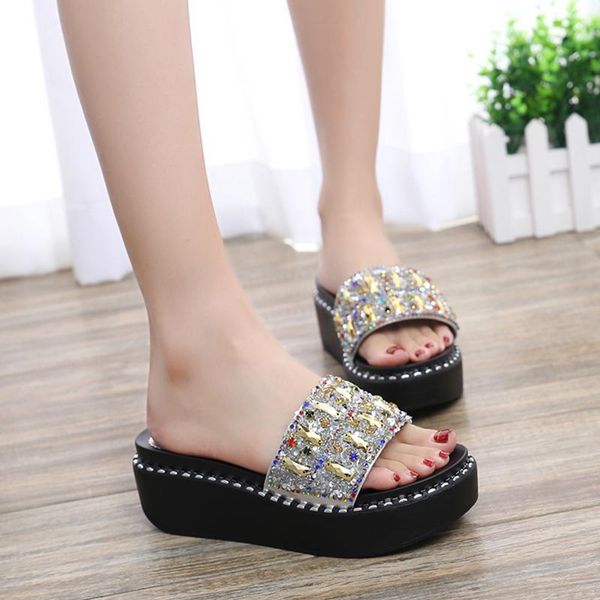 slippers rimocy shiny big rhinestone platform sandals women silver thick bottom wedges shoes ladies outdoor non slip beach woman, Black
slippers rimocy shiny big rhinestone platform sandals women silver thick bottom wedges shoes ladies outdoor non slip beach woman, Black