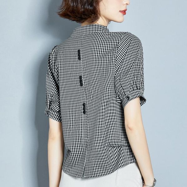 women's blouses & shirts women spring summer style chiffon lady casual short lantern sleeve plaid printed v-neck blusas, White
women's blouses & shirts women spring summer style chiffon lady casual short lantern sleeve plaid printed v-neck blusas, White