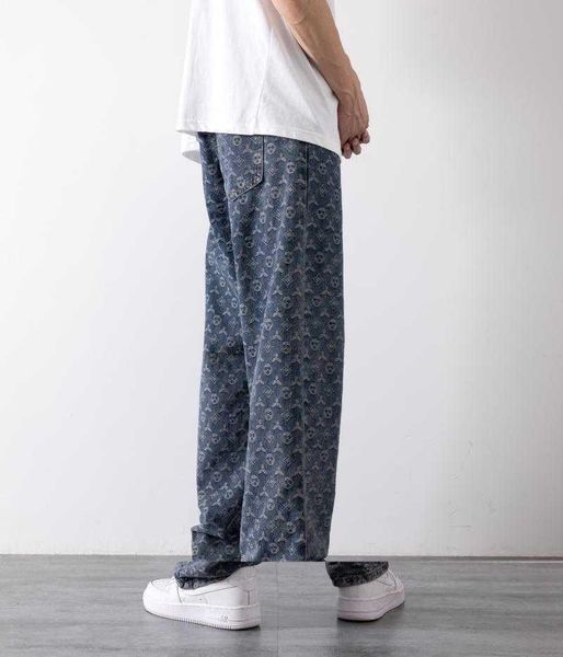 men's jeans american retro jacquard summer thin street ruffian handsome loose leg pants straight tube drop feeling mop, Blue
men's jeans american retro jacquard summer thin street ruffian handsome loose leg pants straight tube drop feeling mop, Blue