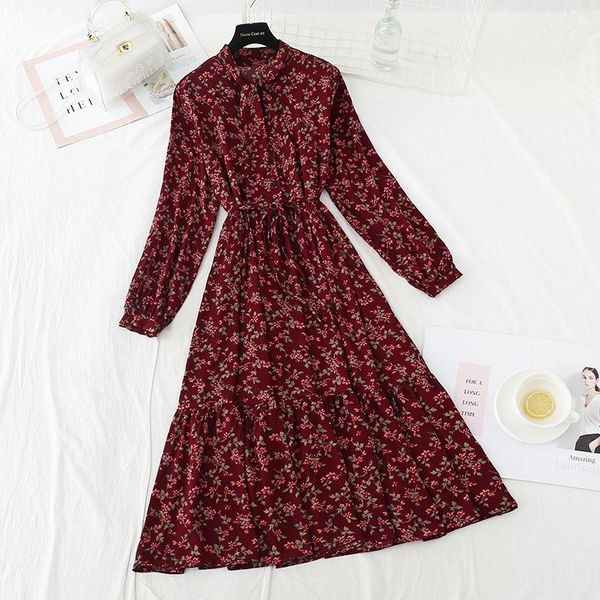 women casual autumn dress lady korean style vintage floral printed chiffon shirt long sleeve bow midi summer vestido dresses, Black;gray
women casual autumn dress lady korean style vintage floral printed chiffon shirt long sleeve bow midi summer vestido dresses, Black;gray